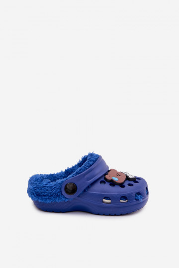 Pantoufles chaudes pour enfants avec fourrure à l'intérieur, couleur bleu foncé « Cerelle » 2