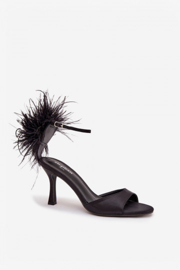 Sandales noires à talons fins et plumes Caelina 2