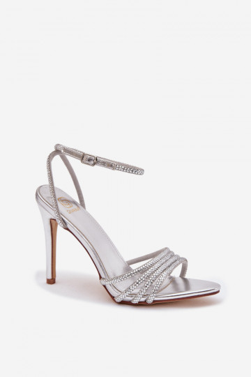 Sandales à talons fins et à strass, couleur argent Rosavie 2