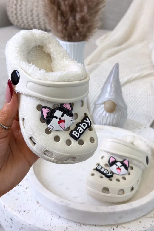 Pantoufles chaudes pour enfants avec fourrure à l'intérieur, couleur crème « Cerelle »