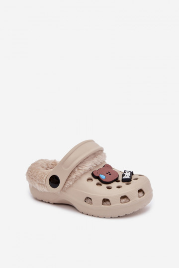 Pantoufles chaudes pour enfants avec fourrure à l'intérieur, couleur chaki « Cerelle »