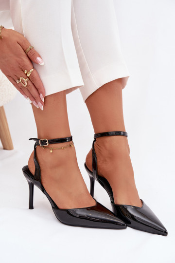 Escarpins vernies à talons ouverts, couleur noire Laretta 2