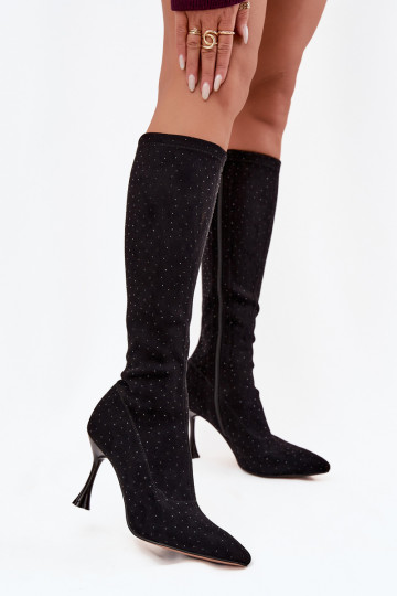 Bottes hautes pour femmes avec talons fins et décoration D&A JC52-883 noires 2