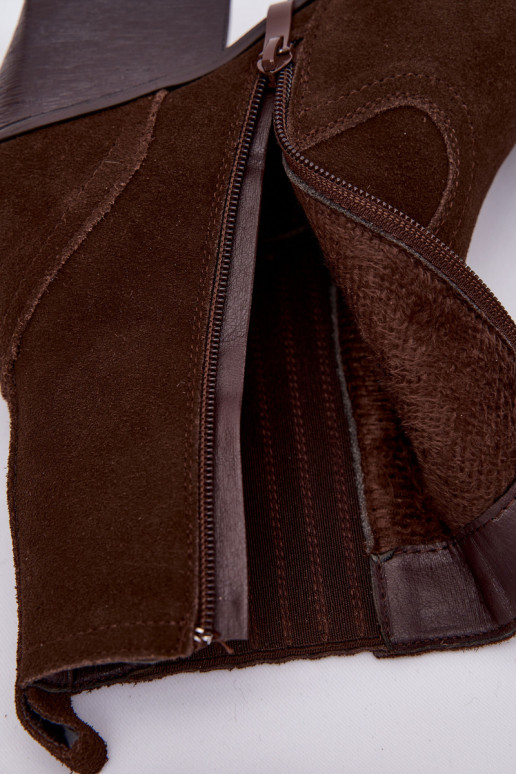 Bottes de style cowboy en daim couleur chocolat pour femmes avec talons, fourrées Dylira