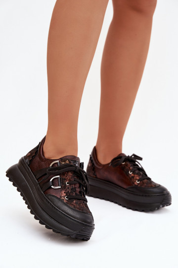 Baskets en cuir pour femmes avec plateforme Tai turiciejka 06562-25 couleur chocolat