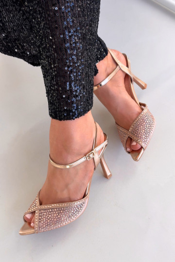 Sandales couleur champagne pour femmes avec talons fins et décoration Peloria