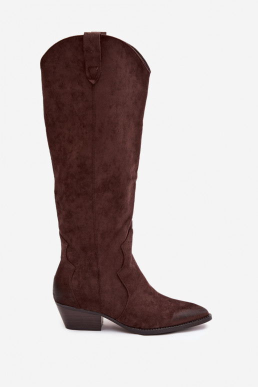 en daim écologiqueoÀe bottes style coÀ-boy Féminin avec des talons CzekoladoÀe Jenaya