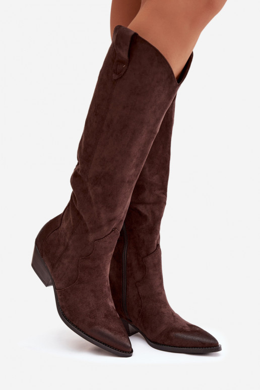 en daim écologiqueoÀe bottes style coÀ-boy Féminin avec des talons CzekoladoÀe Jenaya