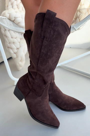 Bottes longues au style cowboy couleur chocolat pour femmes Jazelle