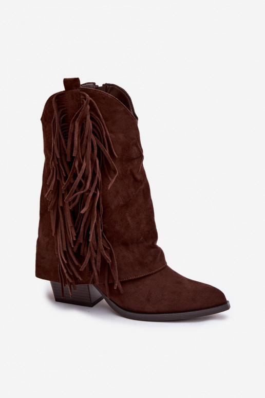 bottes style coÀboy Féminin avec des franges avec des talons CzekoladoÀe Gralina