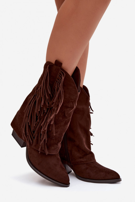 bottes style coÀboy Féminin avec des franges avec des talons CzekoladoÀe Gralina