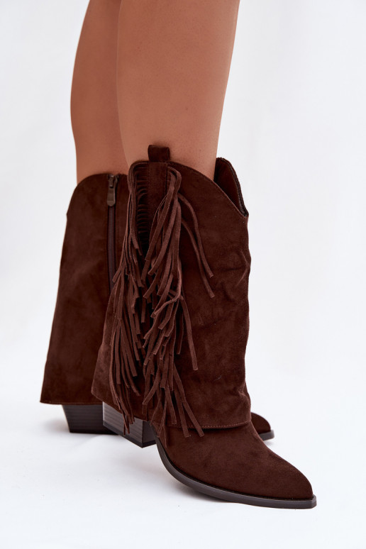 bottes style coÀboy Féminin avec des franges avec des talons CzekoladoÀe Gralina