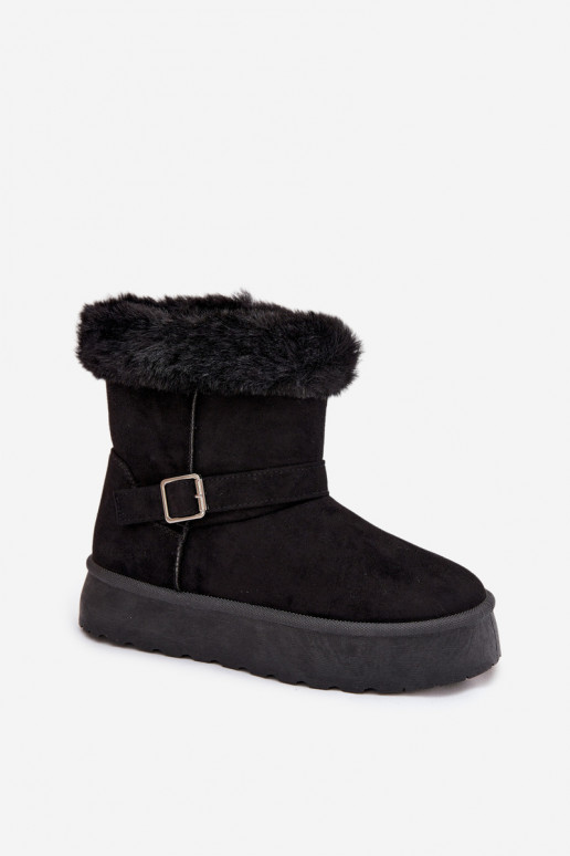 Bottes de neige Féminin avec une plateforme avec boucles et un manteau de fourrure couleur noire Jesella