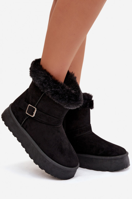 Bottes de neige Féminin avec une plateforme avec boucles et un manteau de fourrure couleur noire Jesella