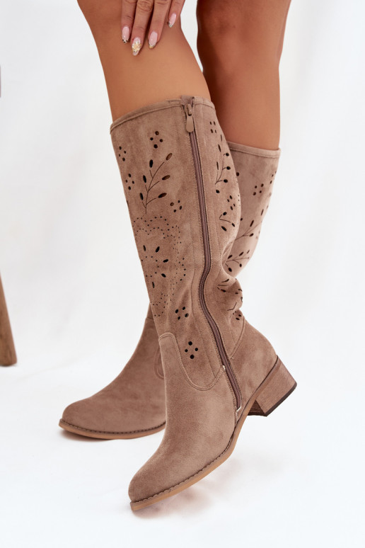 avec des éléments ajourés bottes pour femmes Klocke beige Helinna