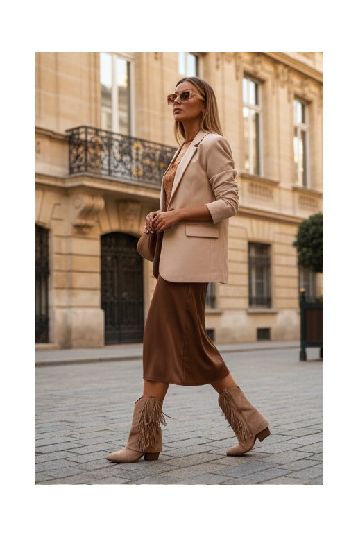 Bottines pour femmes chaki de style cowboy avec des franges et des talons Gralina