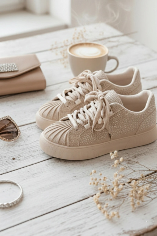 Décoré Chaussures modèle baskets Féminin beige Calissea