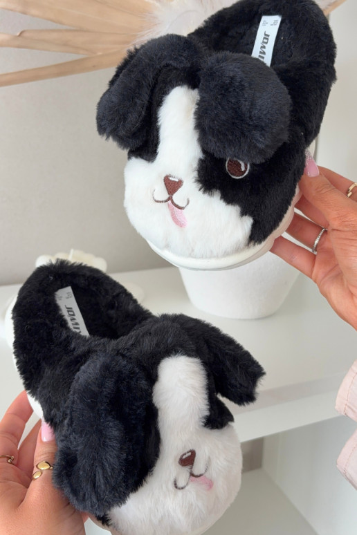 Mules noires pour enfants avec fourrure "Chiens" Farnise