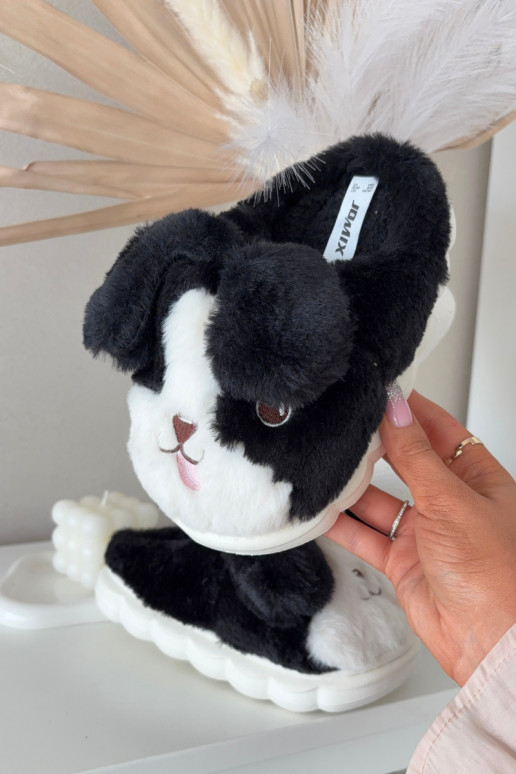Mules noires pour enfants avec fourrure "Chiens" Farnise