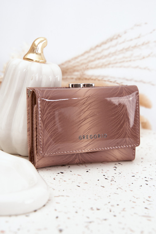 Portefeuille en cuir verni avec paillettes couleur ivoire Cermina