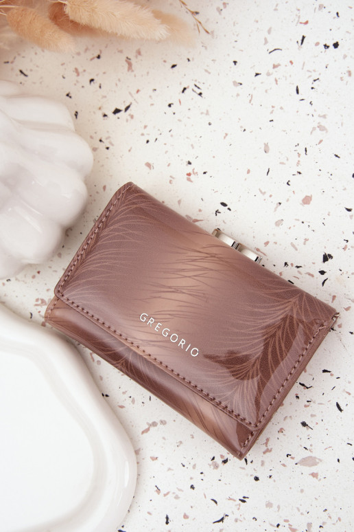 Portefeuille en cuir verni avec paillettes couleur ivoire Cermina