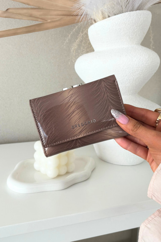 Portefeuille en cuir verni avec paillettes couleur ivoire Cermina