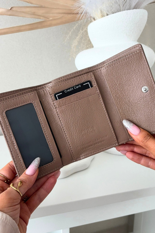 Portefeuille en cuir verni avec paillettes couleur ivoire Cermina