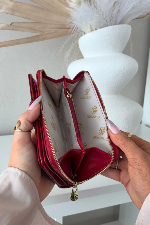 Portefeuille en cuir verni avec détails dorés rouge Evlinne