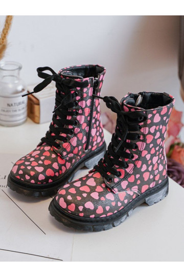 Bottines pour enfants doublées avec fermetures éclair couleur noire et rose Dolida