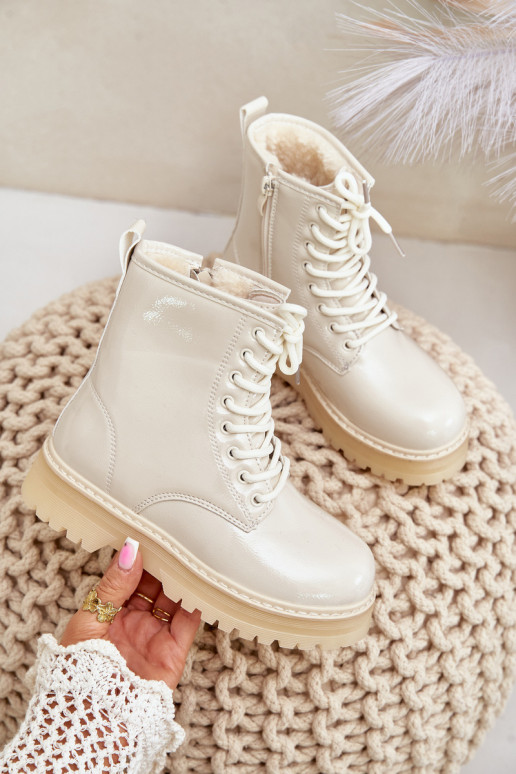 réchauffer Bottes Puéril avec effet vernis Au Château beige Novita