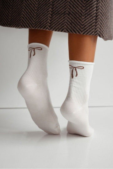 Chaussettes Féminin Pas de pression DANS Prążek avec des rubans couleur ivoire