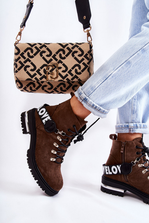 en daim réchauffer Bottes avec des sangles marron foncé Aurelio