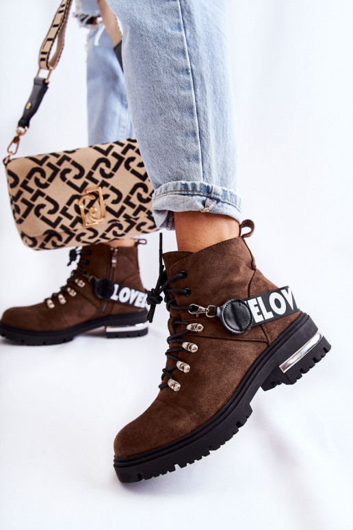 en daim réchauffer Bottes avec des sangles marron foncé Aurelio