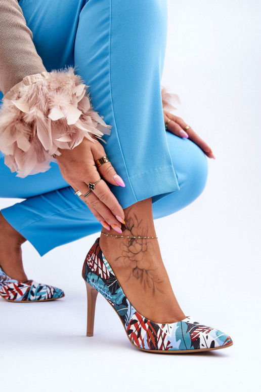 À la mode Peau chaussures à talons hauts LeÀski Shoes 2659 vert-couleur bleue