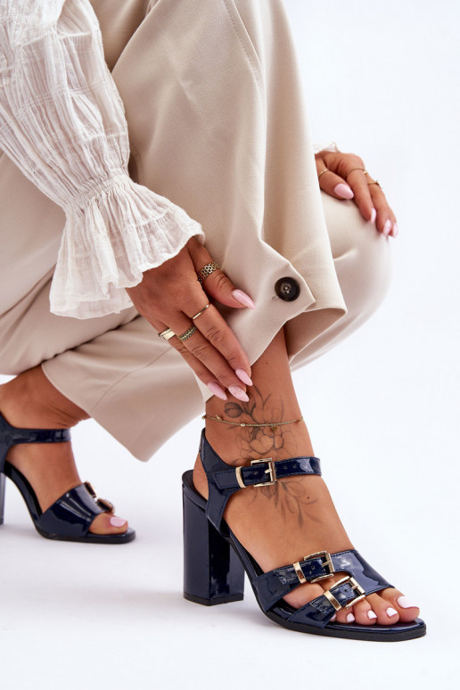 avec effet vernis Sandales à talons hauts S.Barski 80-3 bleu foncé