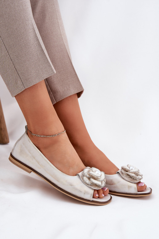 BallerinesOdkrytymi Palcami I Une fleur Zazoo 1870 couleur dorée Przecierany