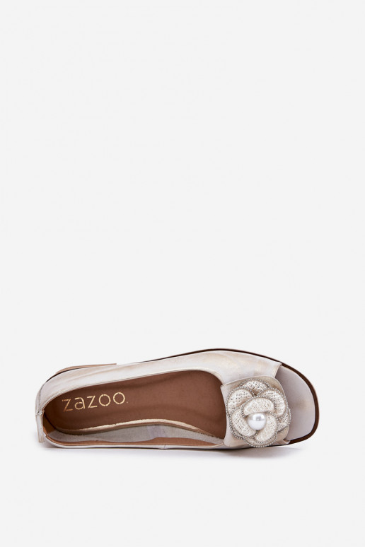 BallerinesOdkrytymi Palcami I Une fleur Zazoo 1870 couleur dorée Przecierany