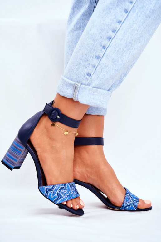 Sandales femme en cuir naturel bleu foncé 04235-17/00-5