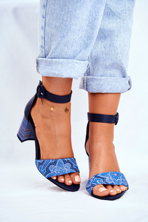 Sandales femme en cuir naturel bleu foncé 04235-17/00-5