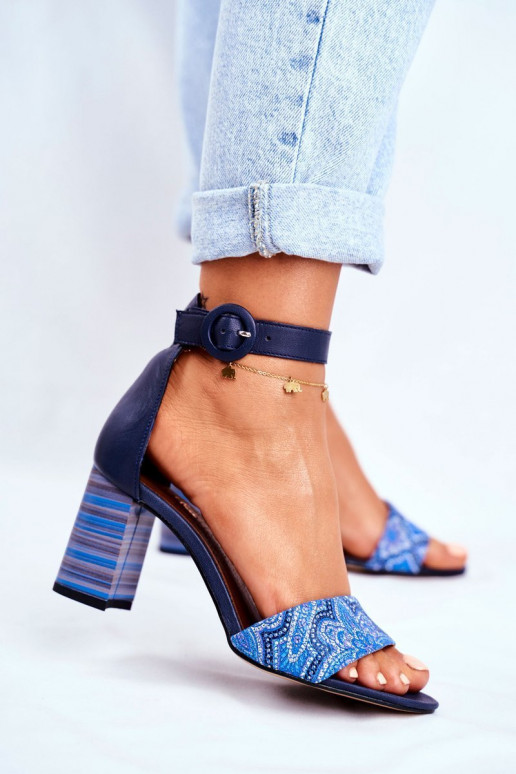 Sandales femme en cuir naturel bleu foncé 04235-17/00-5