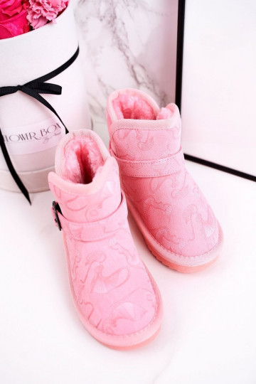 Bottes de neige pour enfants avec un manteau de fourrure couleur rose Caféi 2