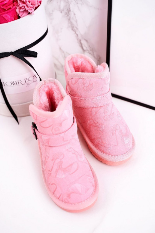 Bottes de neige pour enfants avec un manteau de fourrure couleur rose Caféi