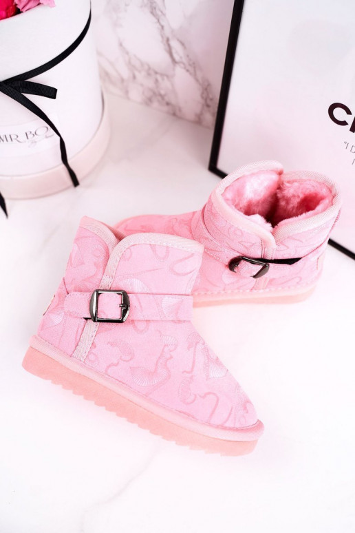Bottes de neige pour enfants avec un manteau de fourrure couleur rose Caféi