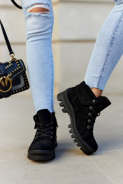 en daim Imprimeremps Bottes chaussures avec des sangles couleur noire Dalles