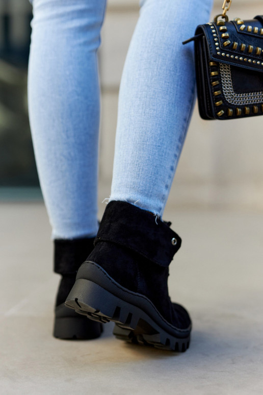 en daim Imprimeremps Bottes chaussures avec des sangles couleur noire Dalles