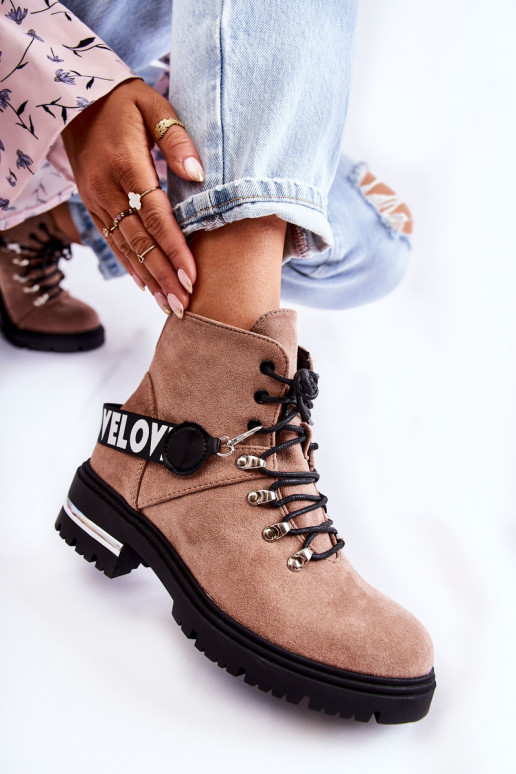 en daim réchauffer Bottes avec des sangles marron Aurelio