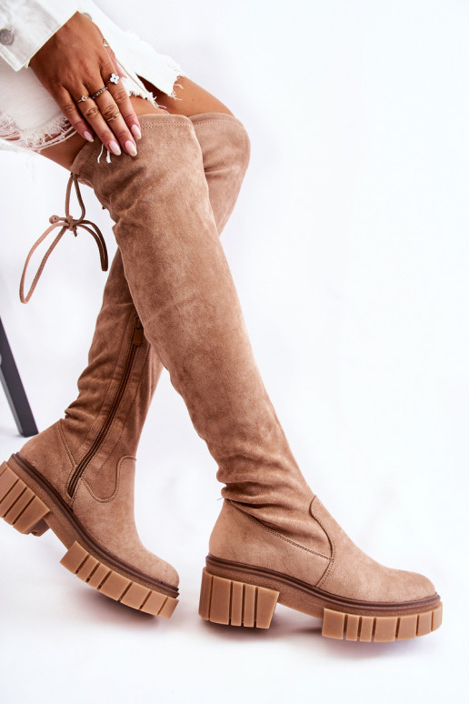 en daim Féminin bottes au-dessus du genou beige Cheera