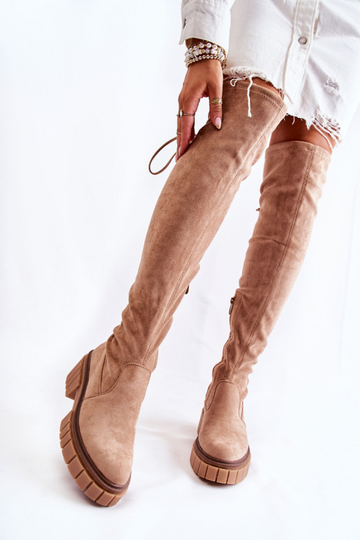 en daim Féminin bottes au-dessus du genou beige Cheera