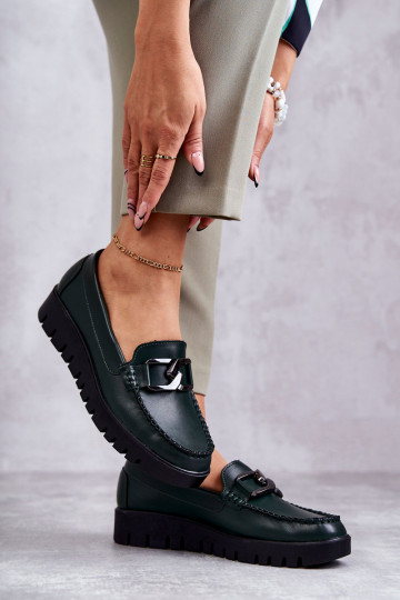 avec effet vernis chaussures Flâneurs avec une plateforme couleur verte Kjersti