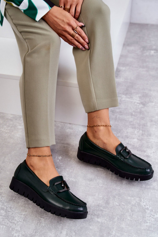avec effet vernis chaussures Flâneurs avec une plateforme couleur verte Kjersti